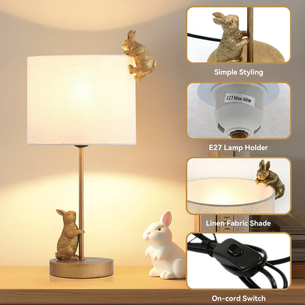 a lamp that has a rabbit on it
