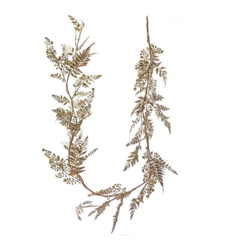 A Gold Leaves Garland in champagne gold featuring delicate metallic leaf clusters and a flexible strand for elegant decorating.