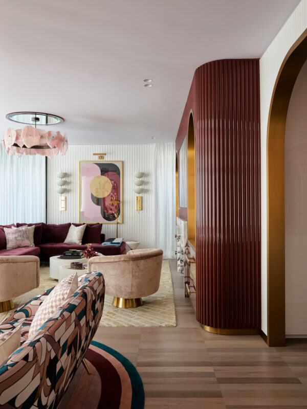 Luxury Australian penthouse interior with bold dopamine décor featuring layered patterns and vibrant colour palette by Greg Natale