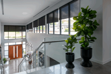 Modern living room with stylish window coverings designed for Australian sunlight and heat