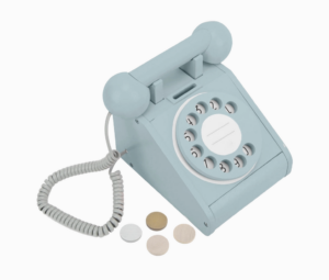 wooden rotary telephone toy aqua green