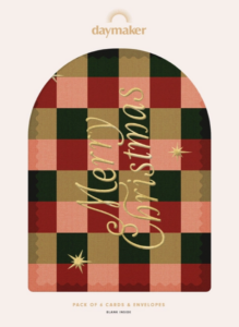 Merry Christmas Check Boxed Card Set 6-Pack Gold Foil – front display of cards