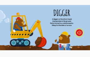 construction sound book button and tab interaction