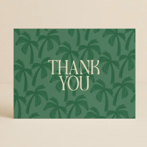 Thank You Luma Palms Greeting Card front cover with palm‑leaf design
