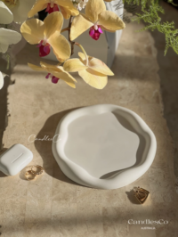 Handmade round trinket tray, Cloud Tray with sculptural finish