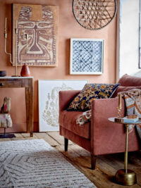 Brass side table Australia Maris styled in contemporary home interior with accessories