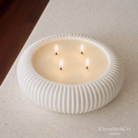 Lychee peony soy candle ribbed vessel alternate angle with multiple wicks