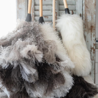 Wool duster Australia close-up of soft natural white wool fibre density and texture