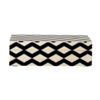 Black resin storage box Jen with lid closed showing elegant graphic pattern