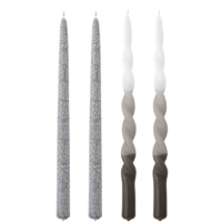 Nordic paraffin candle set Frost Grey by Bloomingville showing twisted and shimmer candles