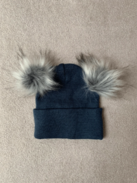 Baby beanie hat Australia navy blue pom pom soft knit for newborns to 8 years