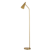 Modern metal floor lamp Isolde lit showing warm focused glow from conical shade